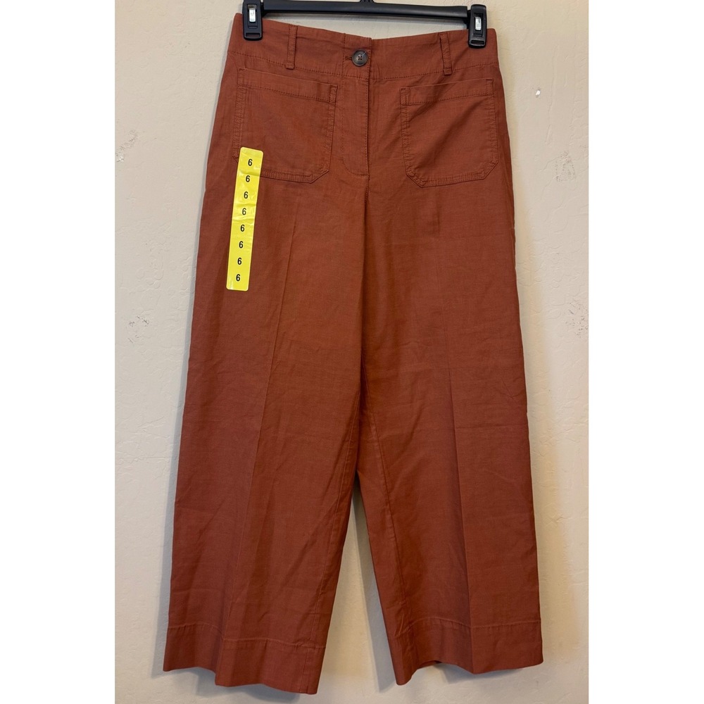 Hilary Radley Pants Women 6 Rust Brown Wide Leg Crop Patch Pocket Casual NEW